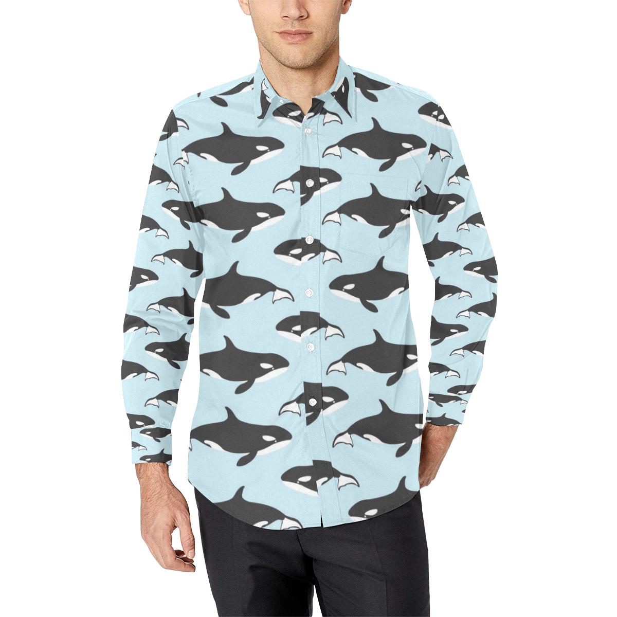 Killer Whale Pattern Print Design 01 Long Sleeve Dress Shirt