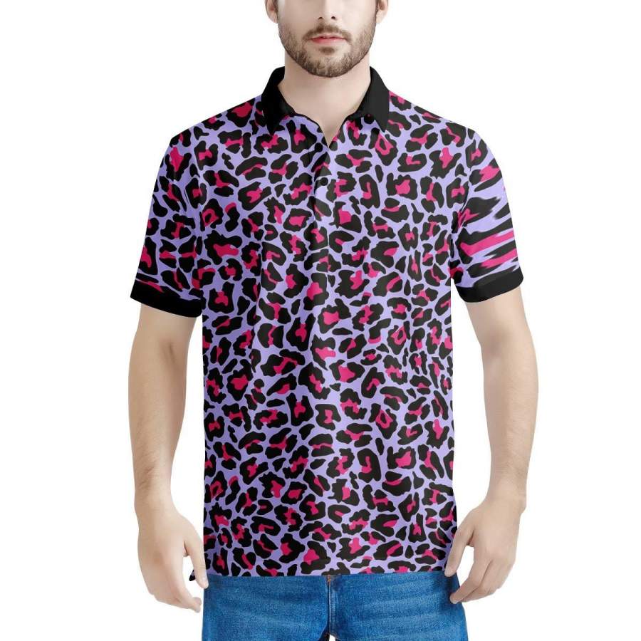 Neon Leopard Men’s Polo Shirts