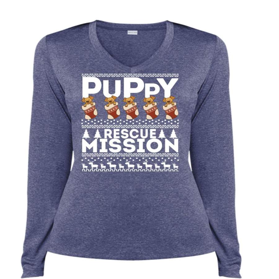 Puppy Rescue Mission T Shirt, This Girl Loves Christmas T Shirt, Cool Shirt (Ladies LS Heather V-Neck)