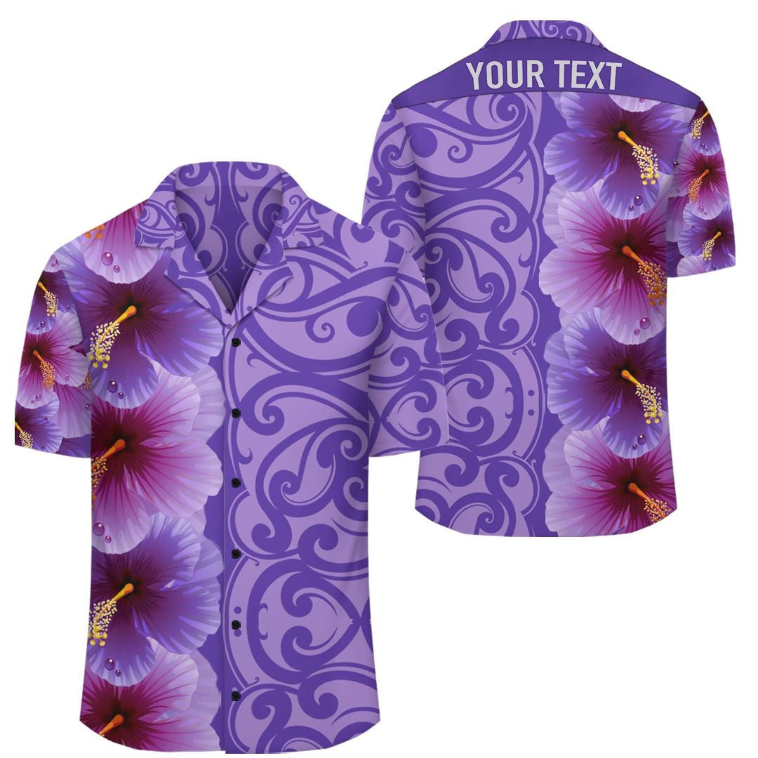 Personalized Hibiscus Flowers Polynesian Hawaiian Shirt Purple Curtis Style