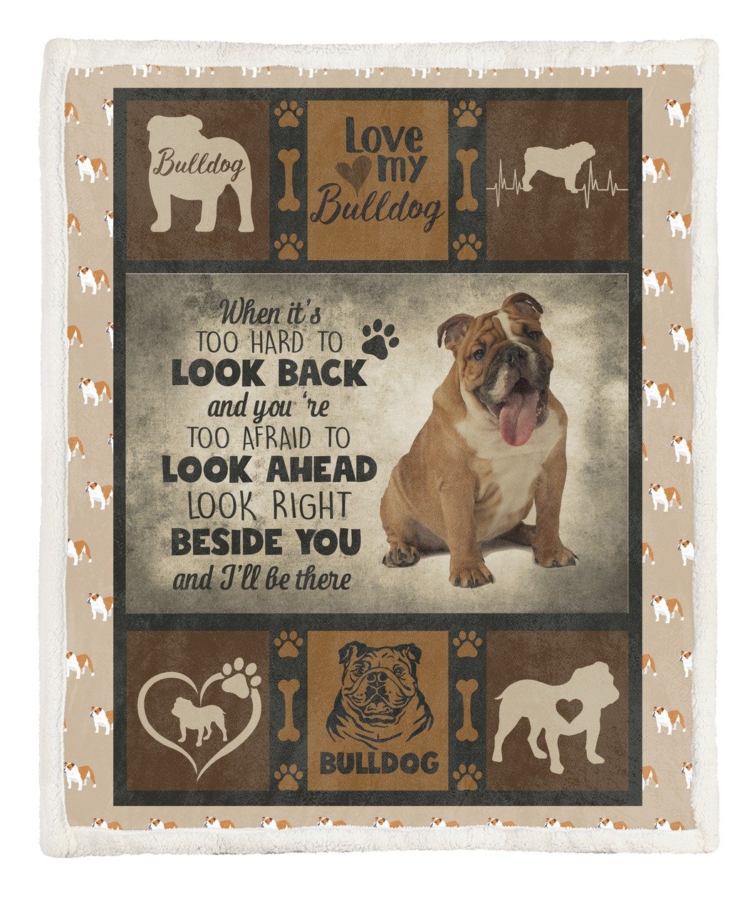 When It’s Too Hard To Look Back English Bulldog Dog Fleece Blanket | Adult 60×80 inch | Youth 45×60 inch | Colorful | BK1009