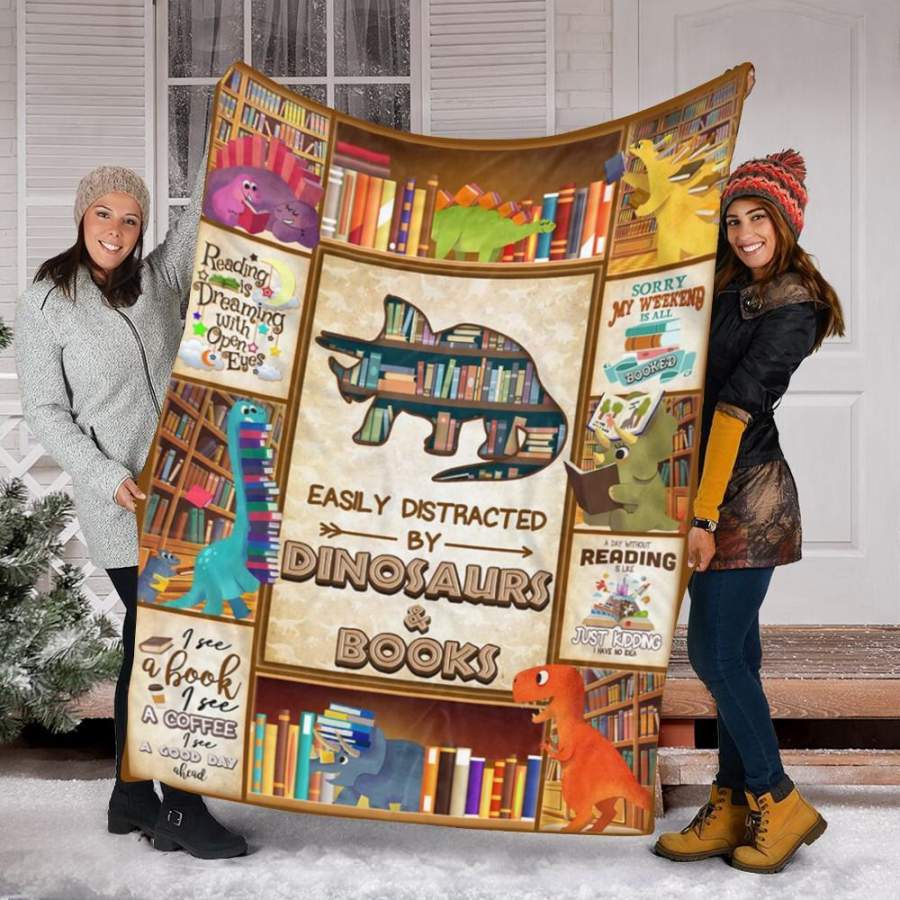 Custom Blanket Dinosaur And Books Blanket – Gifts for Kids – Fleece Blanket