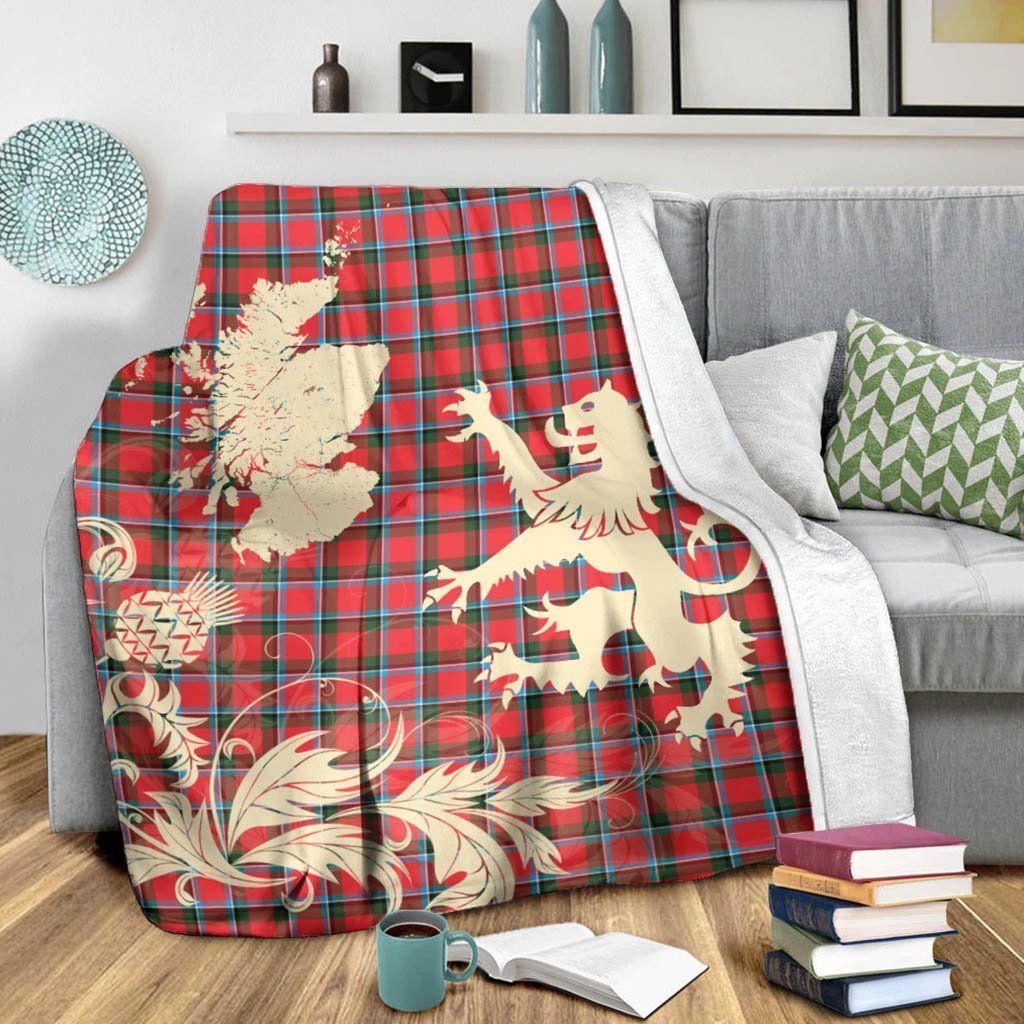 Tartan Blanket Sinclair Modern Tartan Scotland Lion Thistle Map Plaid Blanket