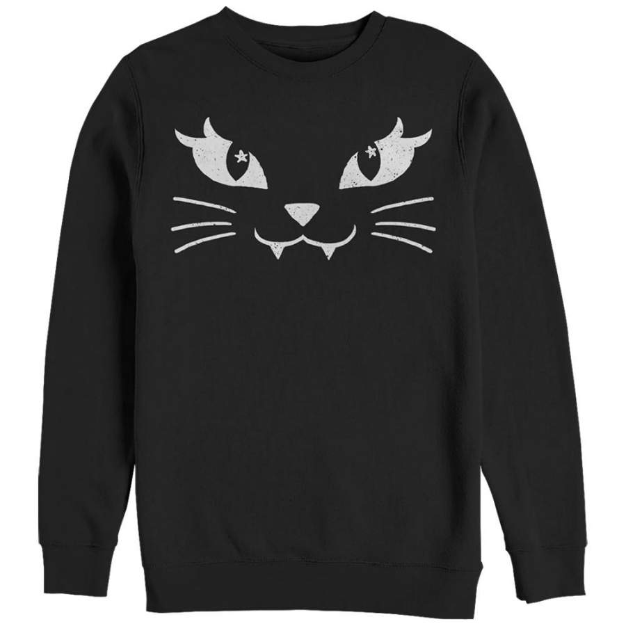 CHIN UP Women’s Halloween Kitty Cat Face  Sweatshirt Black S