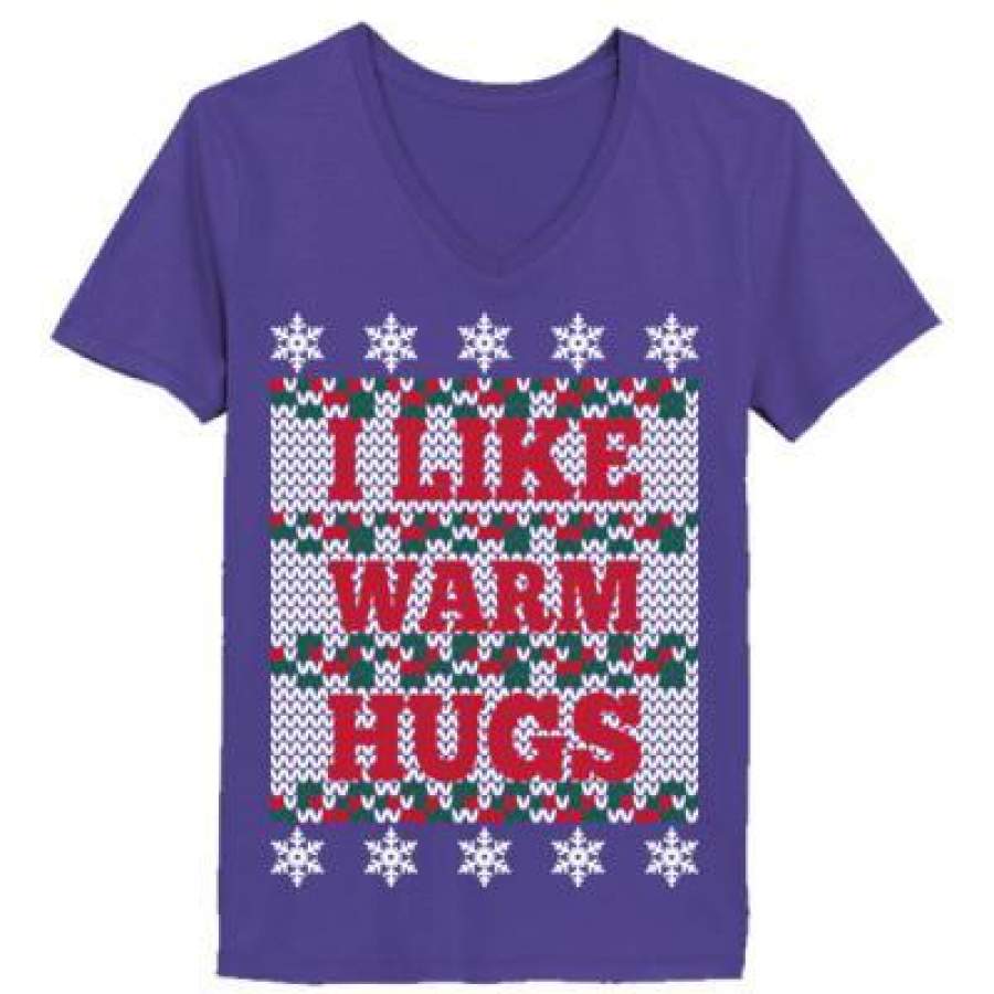 AGR I Like Warm Hugs Ugly Christmas Sweater Xmas – Ladies’ V-Neck T-Shirt