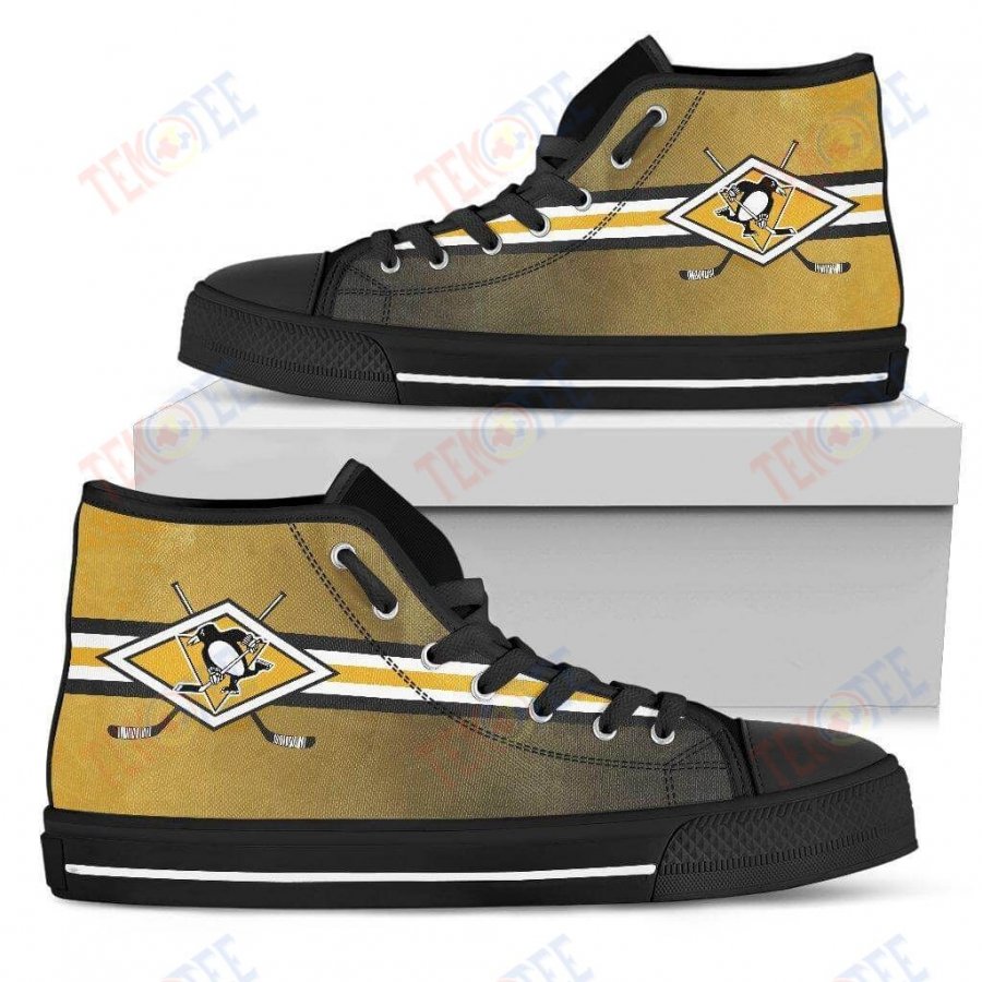 Mens Womens Pittsburgh Penguins High Top Shoes Double Stick Check Shoes TMT138