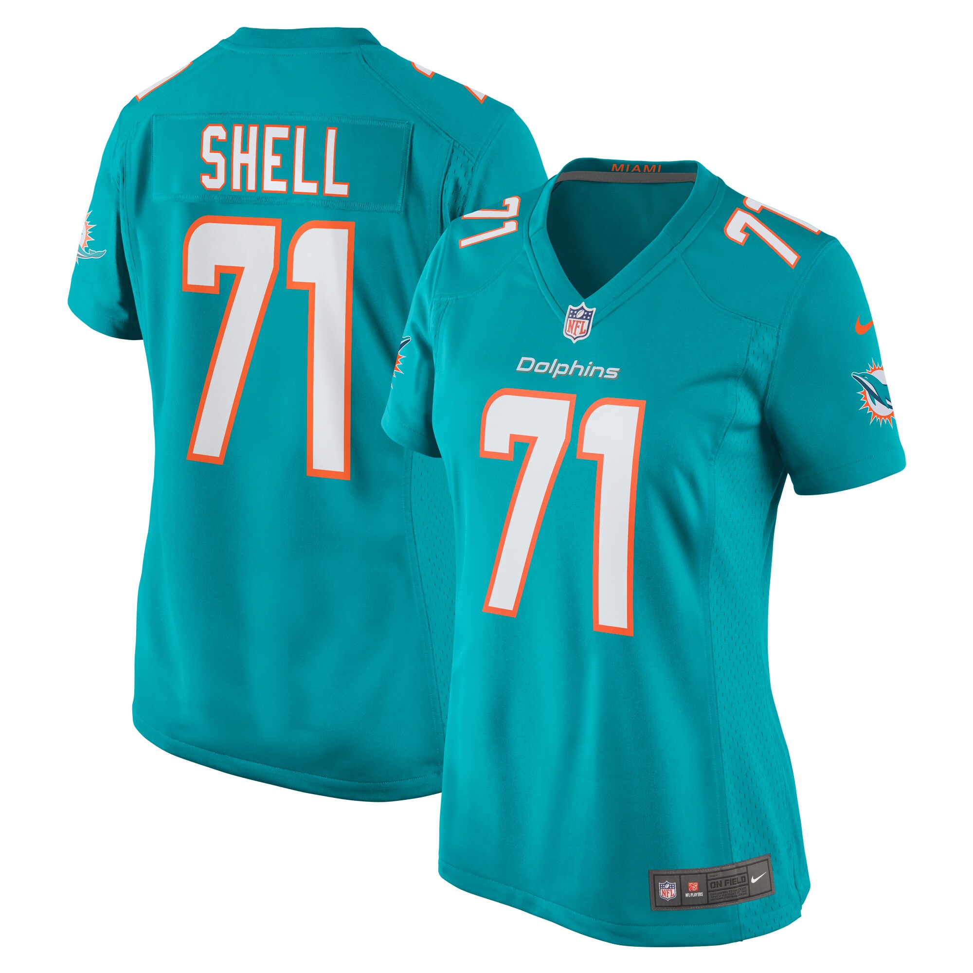 Brandon Shell Miami Dolphins Women's Home Game Player Jersey – Aqua