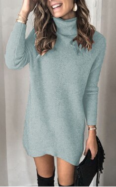 Autumn 2021 Pure Color Women Knitted Dress Casual Fashion New Knitwear Two Lapel Hollow Out Soft Warm Pullover Dress Sweater Fem alx