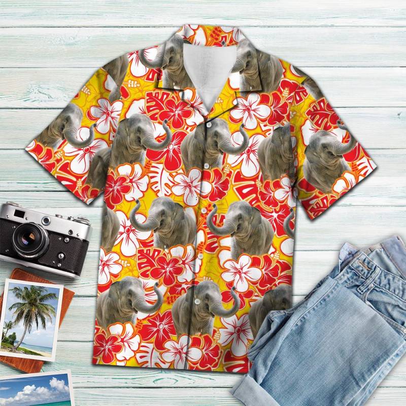 Elephant Orange Tropical Hawaii Shirt Ha69592