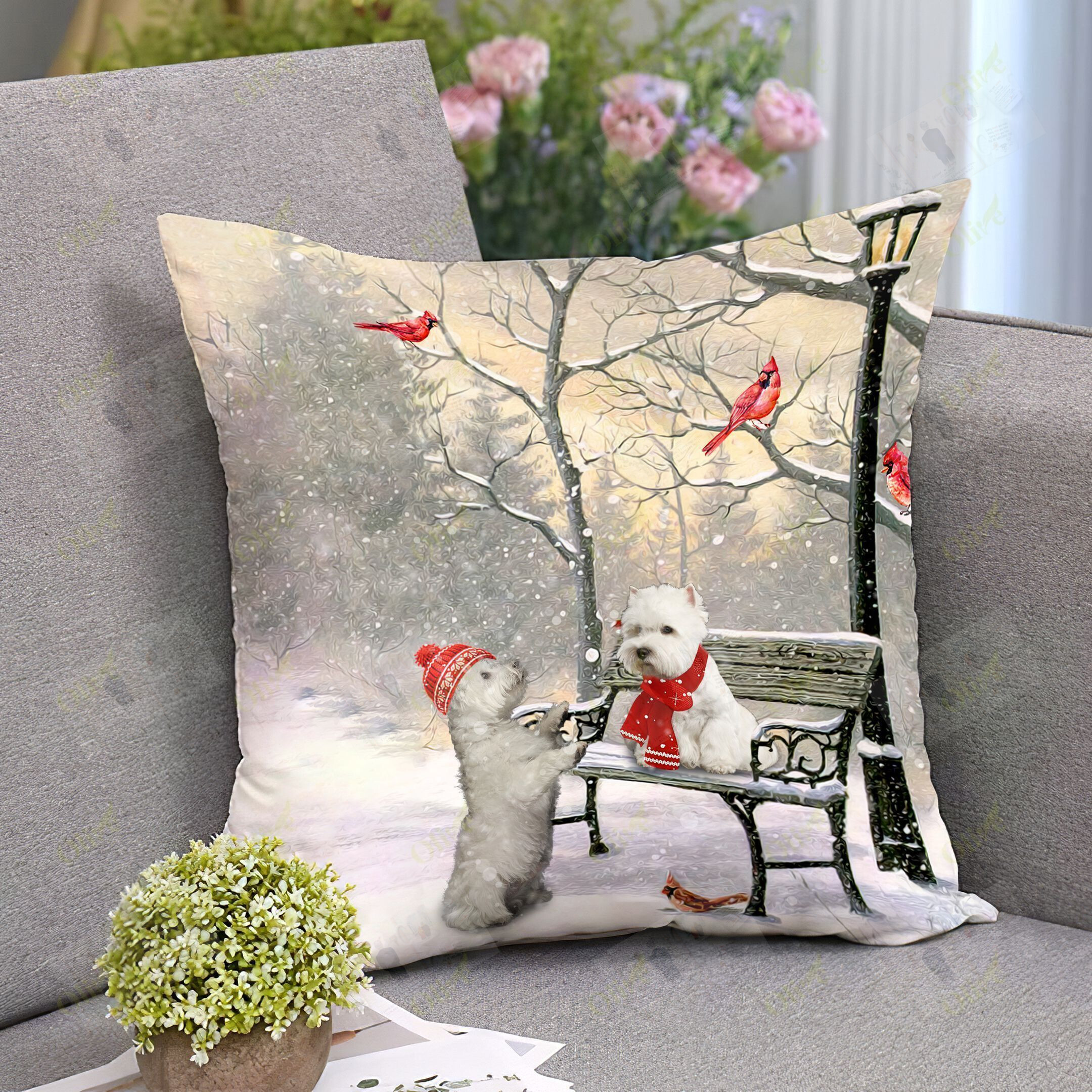 Westie On A Date Square Pillow – Christmas Gift