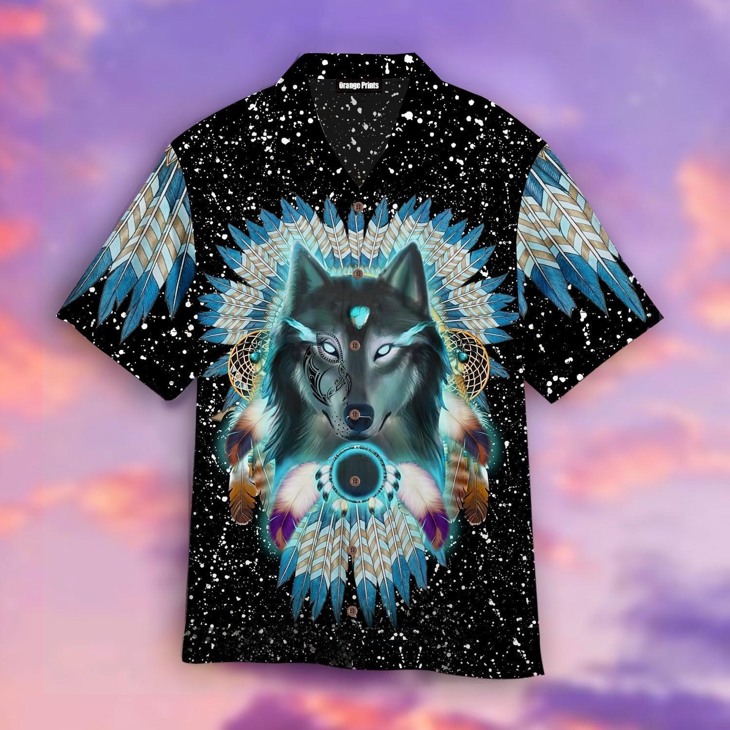 Aborigine Style Black Wolf In Galaxy Hawaiian Shirt