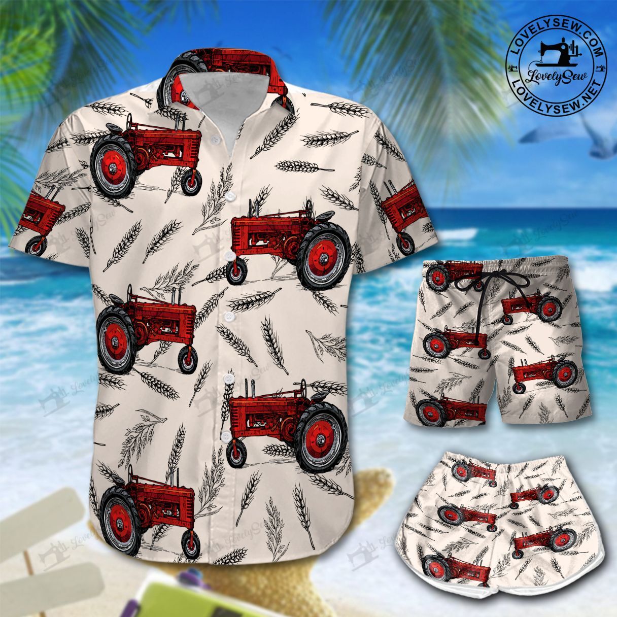 Red Tractor Hawaiian Shirt Shorts Ha53417