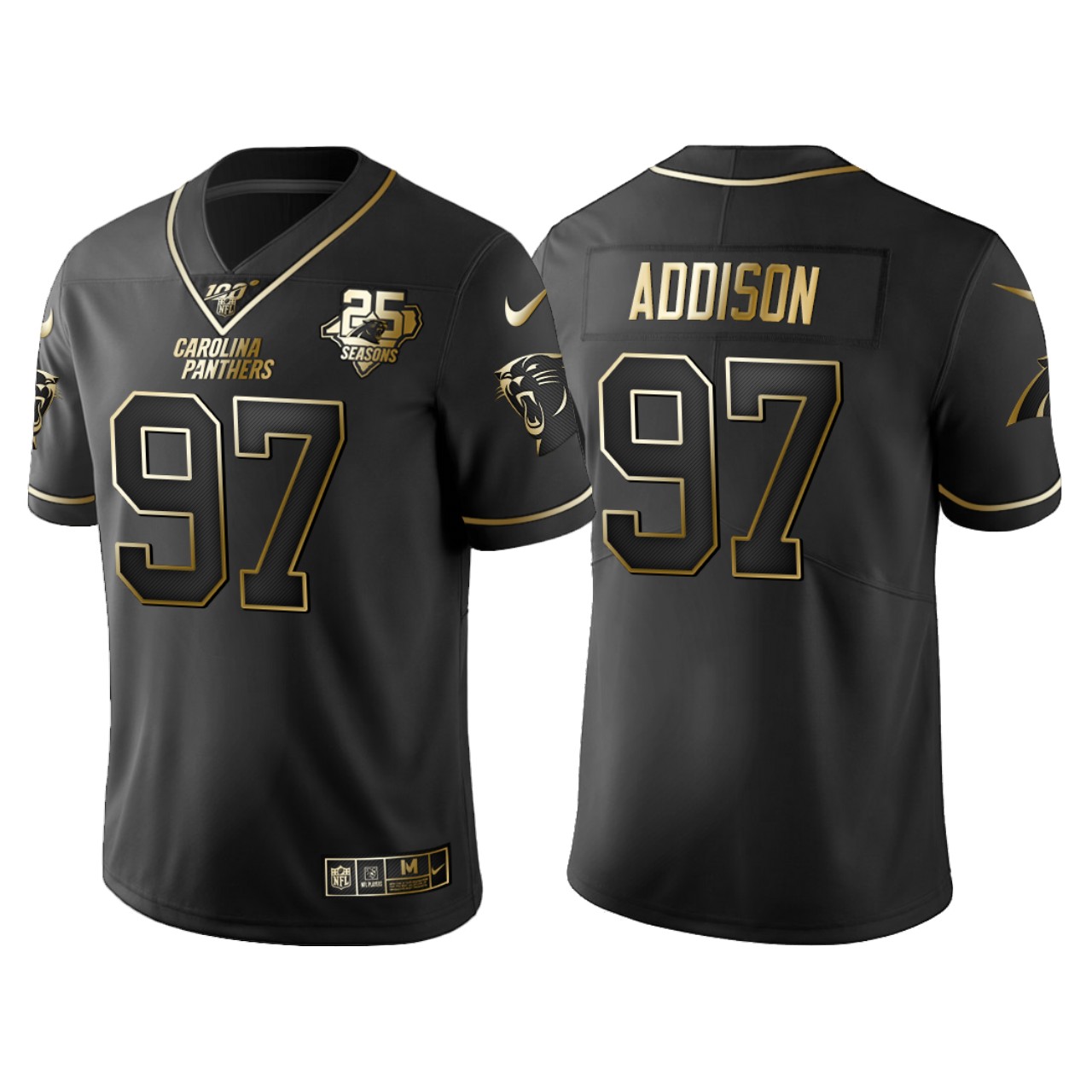 Carolina Panthers Mario Addison 25th Anniversary Black Gold Logo Jersey