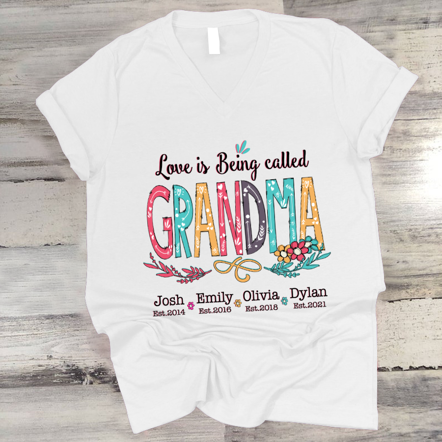 Personalized Love Is Being Called Grandma Flower Est V-Neck