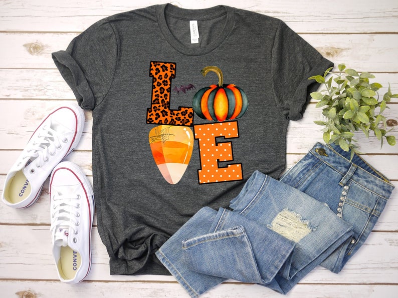 Fall Love Shirt, Candy Corn, Pumpkins, Leopard Print, Polka Dots, Halloween Shirt, Autumn Shirt, Gift for Friend Men T-Shirt