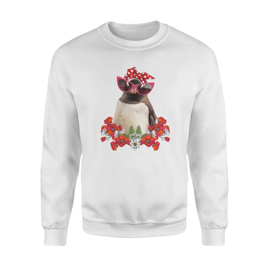 Penguin Mom Flower Bow – Premium Fleece Sweatshirt