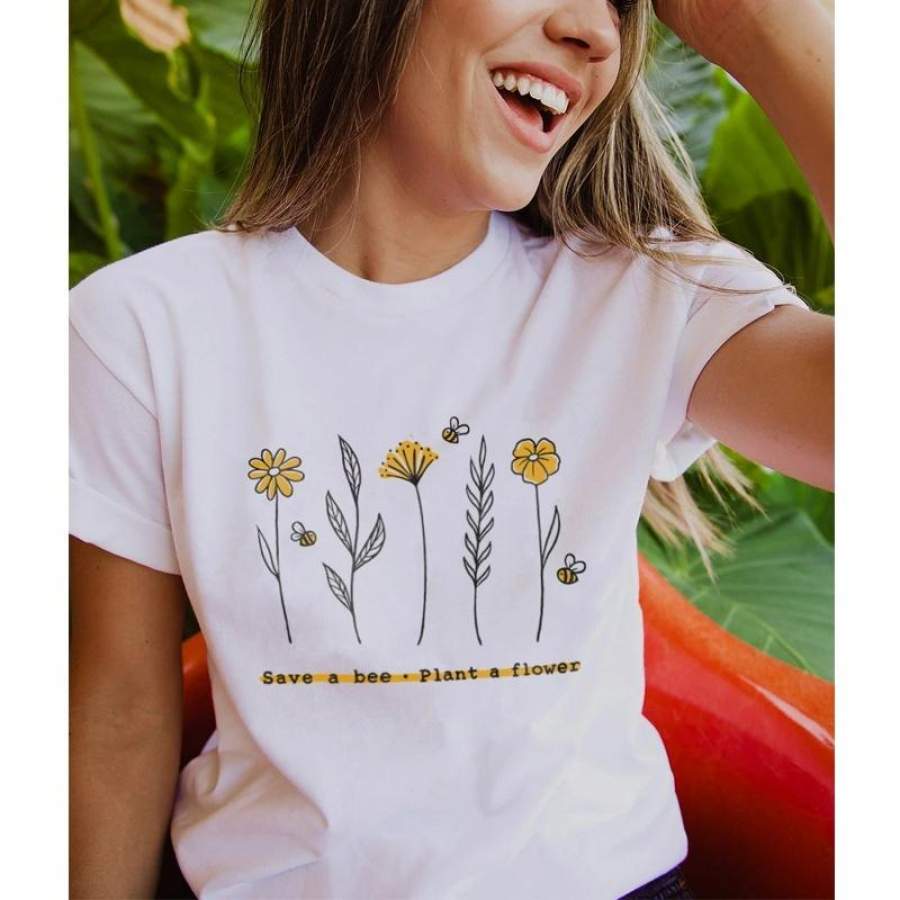 Save a Bee Plant a Flower Short Sleeves T Shirt – Eco Tee