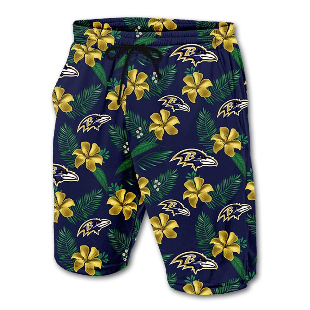 Baltimore Ravens Shorts Floral Hawaii Summer Men Ha16377