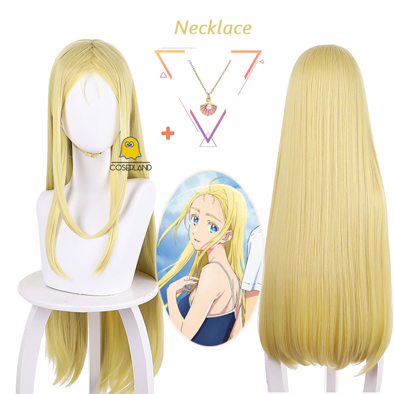 Ushio Kofune Cosplay Wig Anime Summer Time Rendering Blonde Long Hair Shell Necklace Shinpei Ajiro Summertime Render Yellow Hair alx