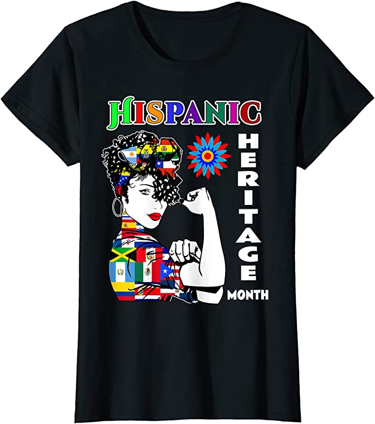 Womens Hispanic Heritage Month Woman Latino Countries Flag T-Shirt