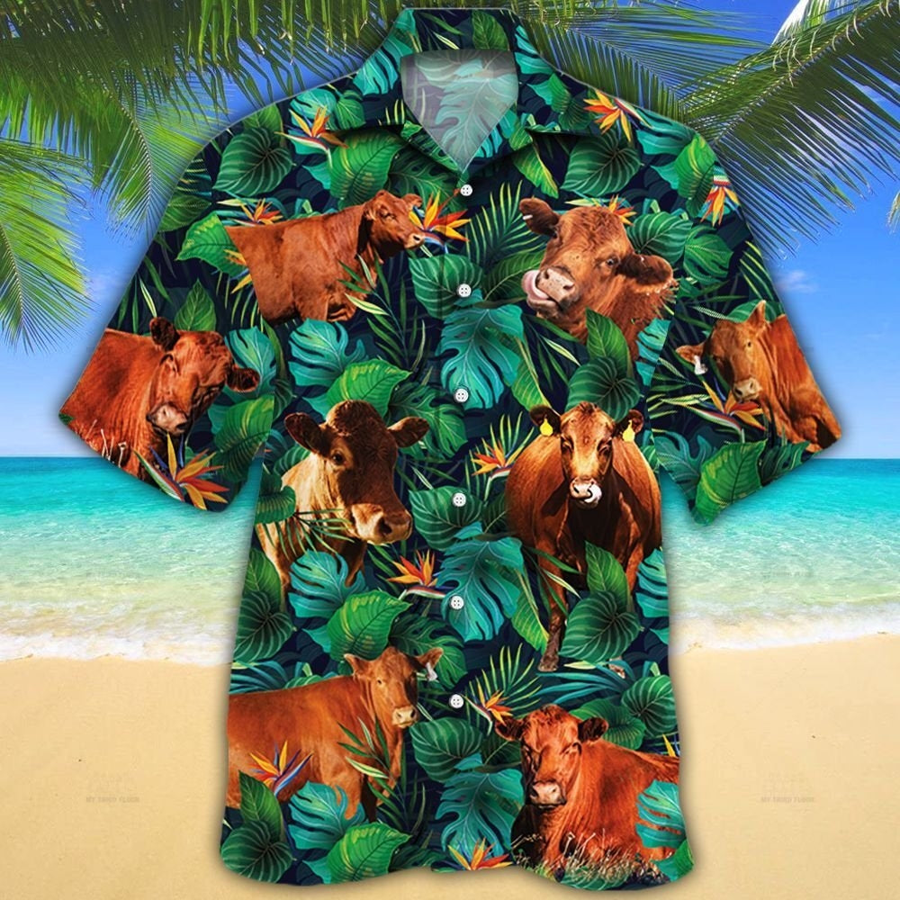 Red Angus Cattle Lovers Tropical Leaves Hawaii Shirt Ha18324