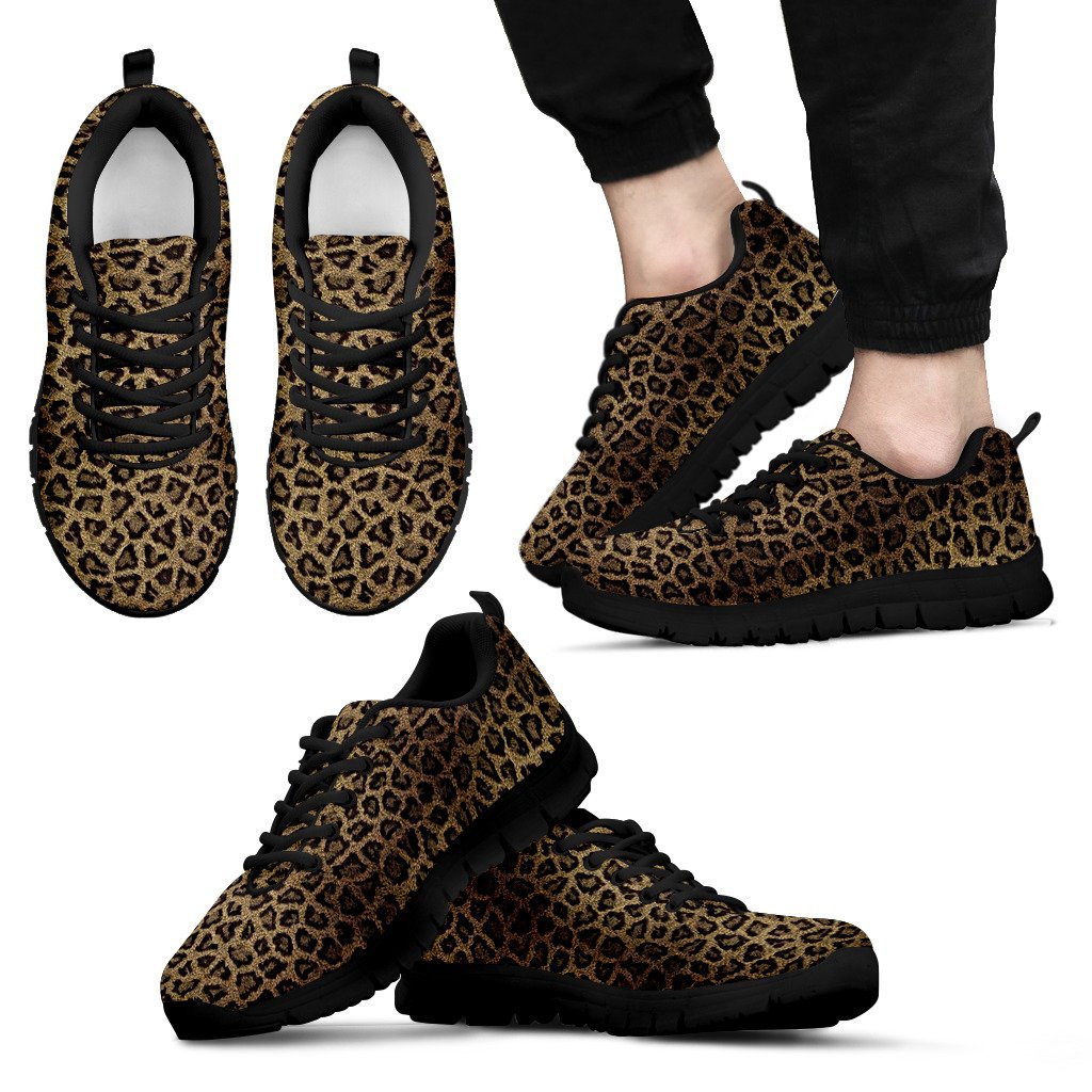 Cheetah Leopard Pattern Print Black Sneaker Shoes For Men Women