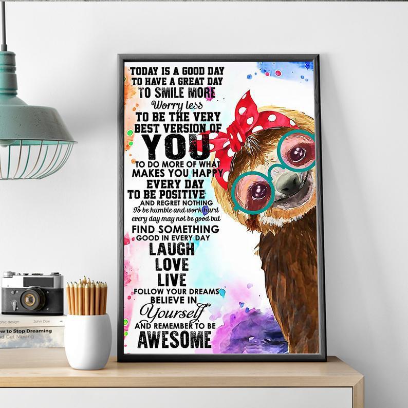 Today Is A Good Day Sloth Poster, Sloth Print, Sloth Lover Poster,Funny Sloth Art Print,Retro Sloth Art, Cute Sloth Poster Knowledge, Sloths