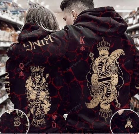 Skull Couple King And Queen Red Light Hoodie 3D