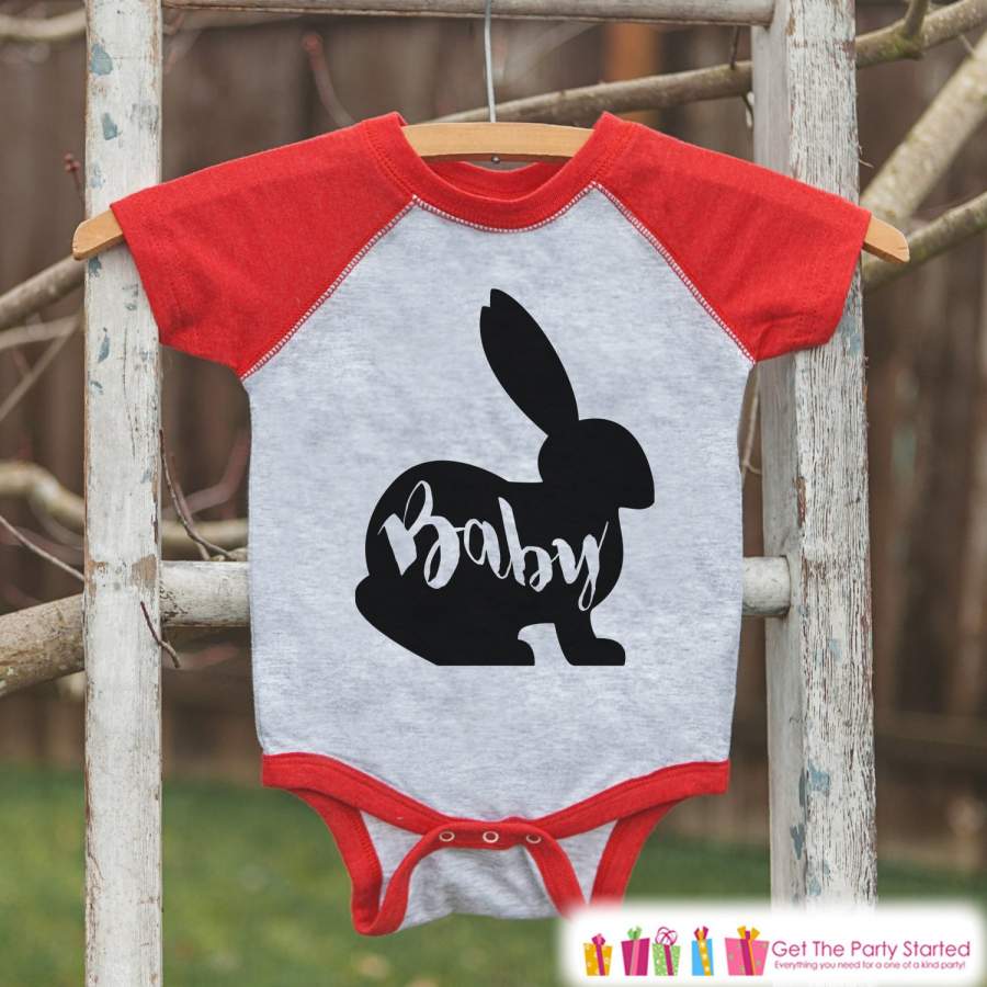 Kids Spring Outfit – Baby Bunny Shirt or Onepiece – Bunny Silhouette Family Shirts – Baby, Newborn, Infant – Easter Sibling Shirts – Red