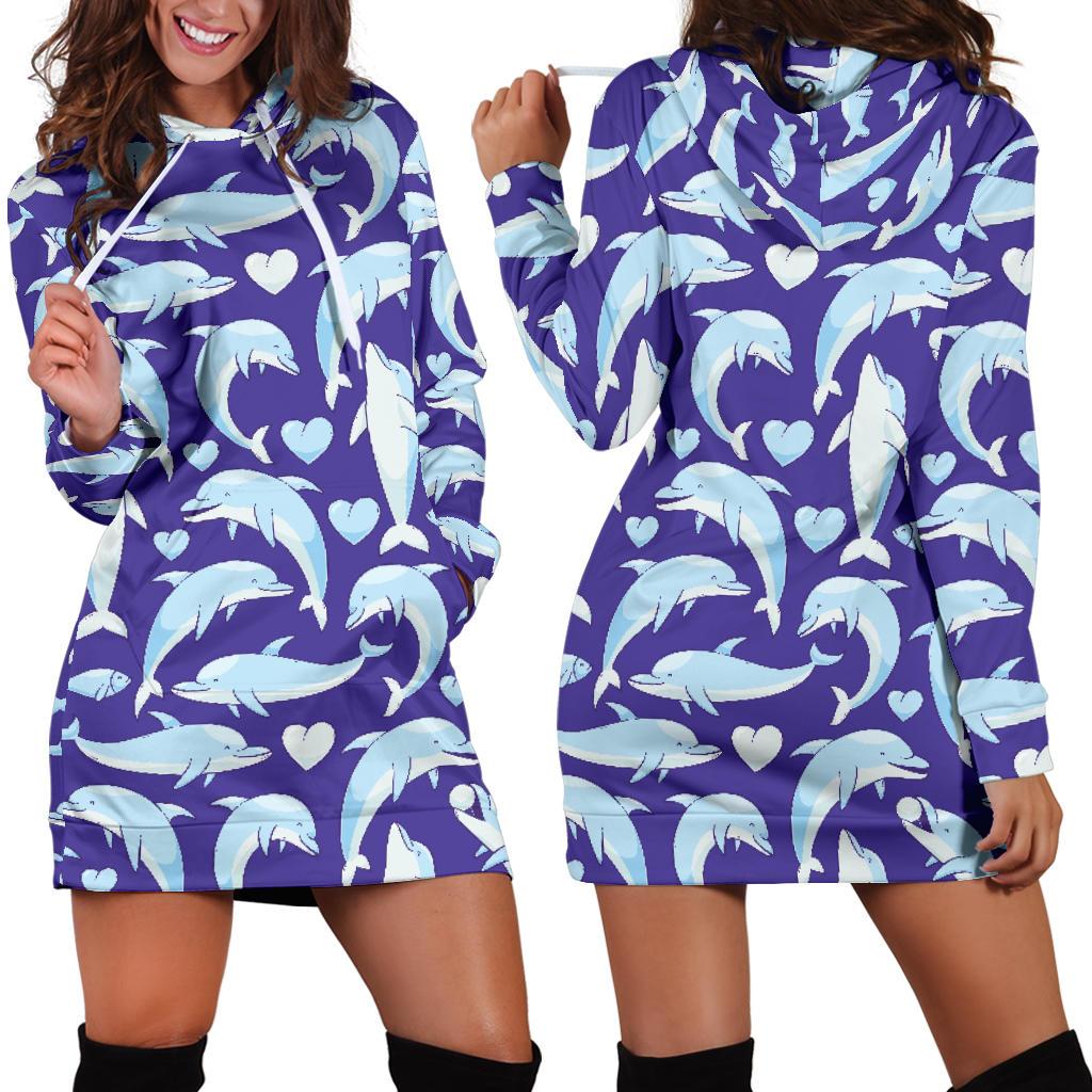 Dolphin Smile Print Pattern Women Hoodie Dress