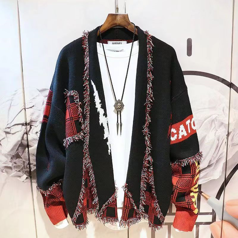 Ugly Christmas Sweater Korean Fashion Knitted Tassel Harajuku Streetwear Hip Hop Cardigan Casual Vintage Style Warm Cotton Tops alx