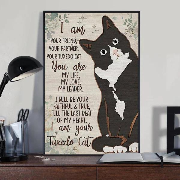 Tuxedo Cat Your Friend Your Partner Portrait Poster & Canvas Gift For Pet Lovers Home Decor Wall Art Visual Art