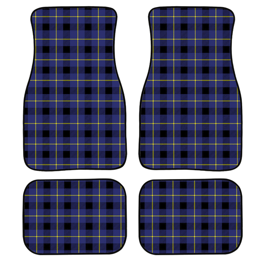 Blue Yellow And Black Plaid Print Front And Back Car Floor Mats, Front Car Mat