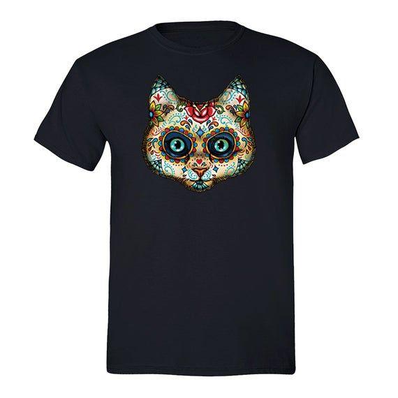 Xtrafly Apparel Men S Sugar Skull Day Of The Dead Cat T Shirt Pussy Kitty Mexican Gothic Dia Muertos Gift Men S Crewneck T Shirt