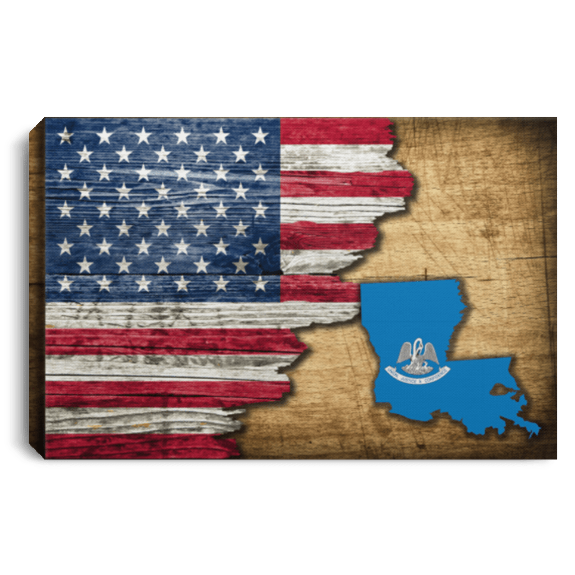 United States/Louisiana Flag Ripped Effect 12X8 Inches Landscape Canvas .75In Frame