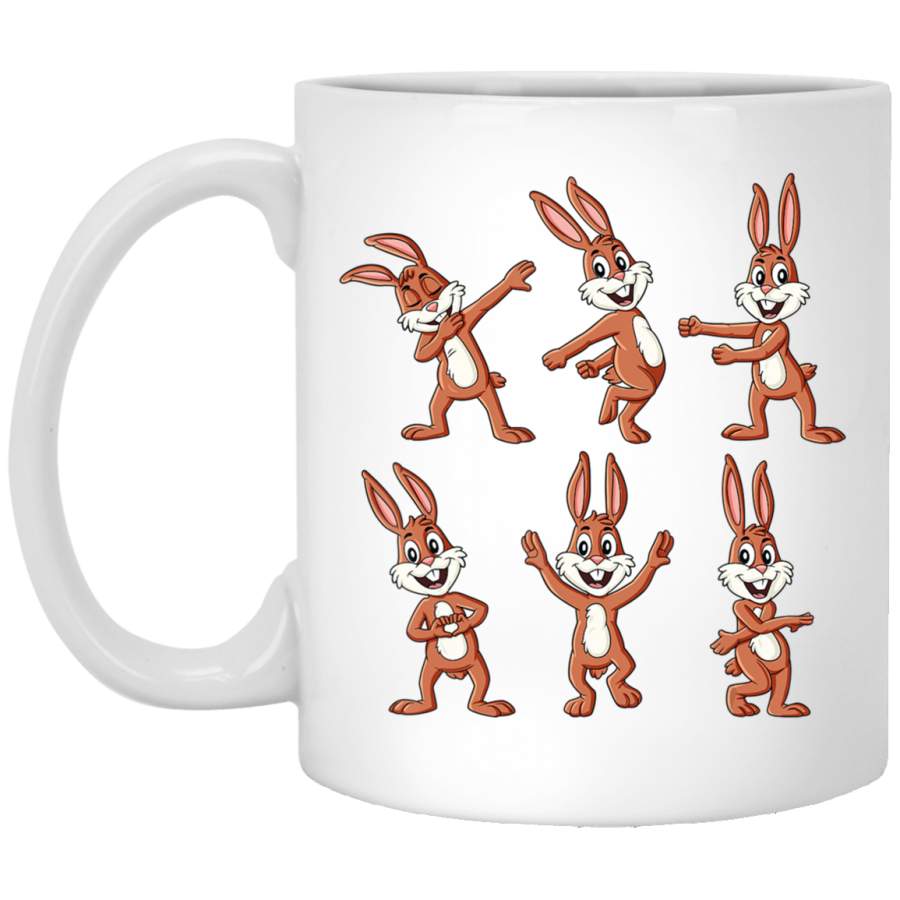 Dancing Rabbits Easter Day Dance Challenge Boys Girls Kids 11oz 15oz White Mug Happy Easter Day Funny Colors Eggs Bunny Ears Peeps Cute