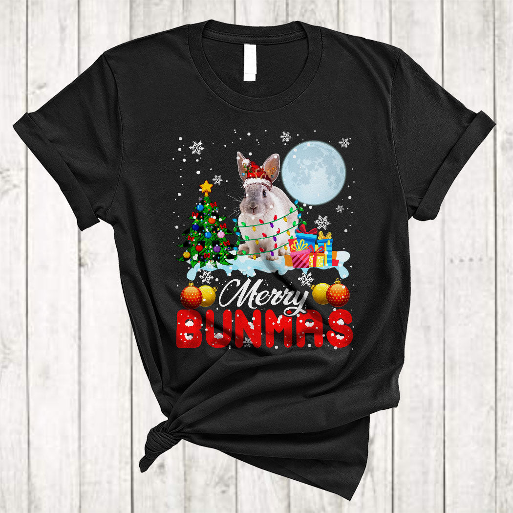 Merry Bunmas Cute Christmas Lights Xmas Green Plaid Santa Reindeer Bunny Lover Gifts T-Shirt