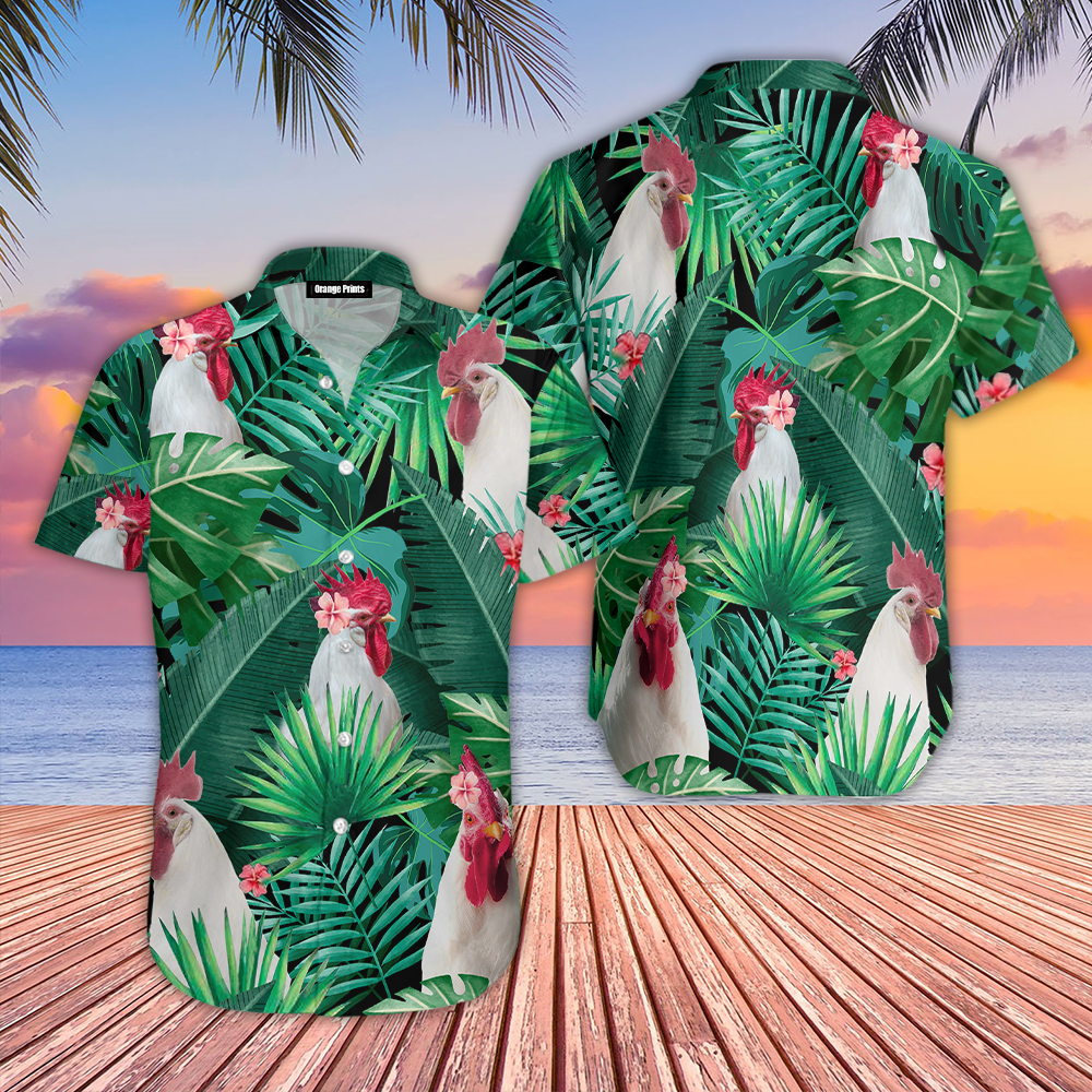 Tropical White Rooster Hawaii Shirt For Men Women Ha45043