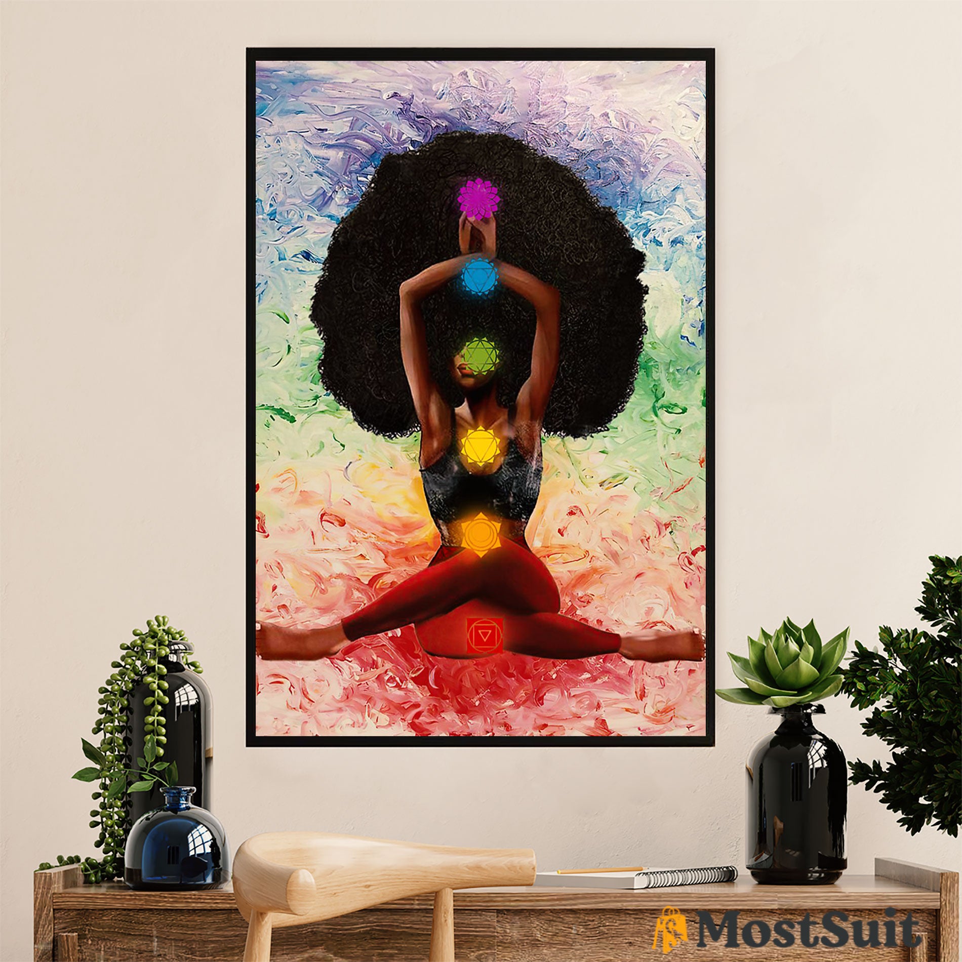 African American Afro Poster | Gift For Black Girl | Juneteenth Day Room Wall Art – Black Woman Yoga