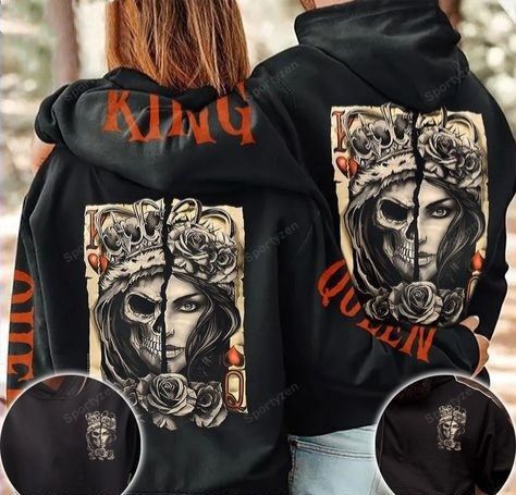 Skull Couple King Queen Vintage Hoodie 3D