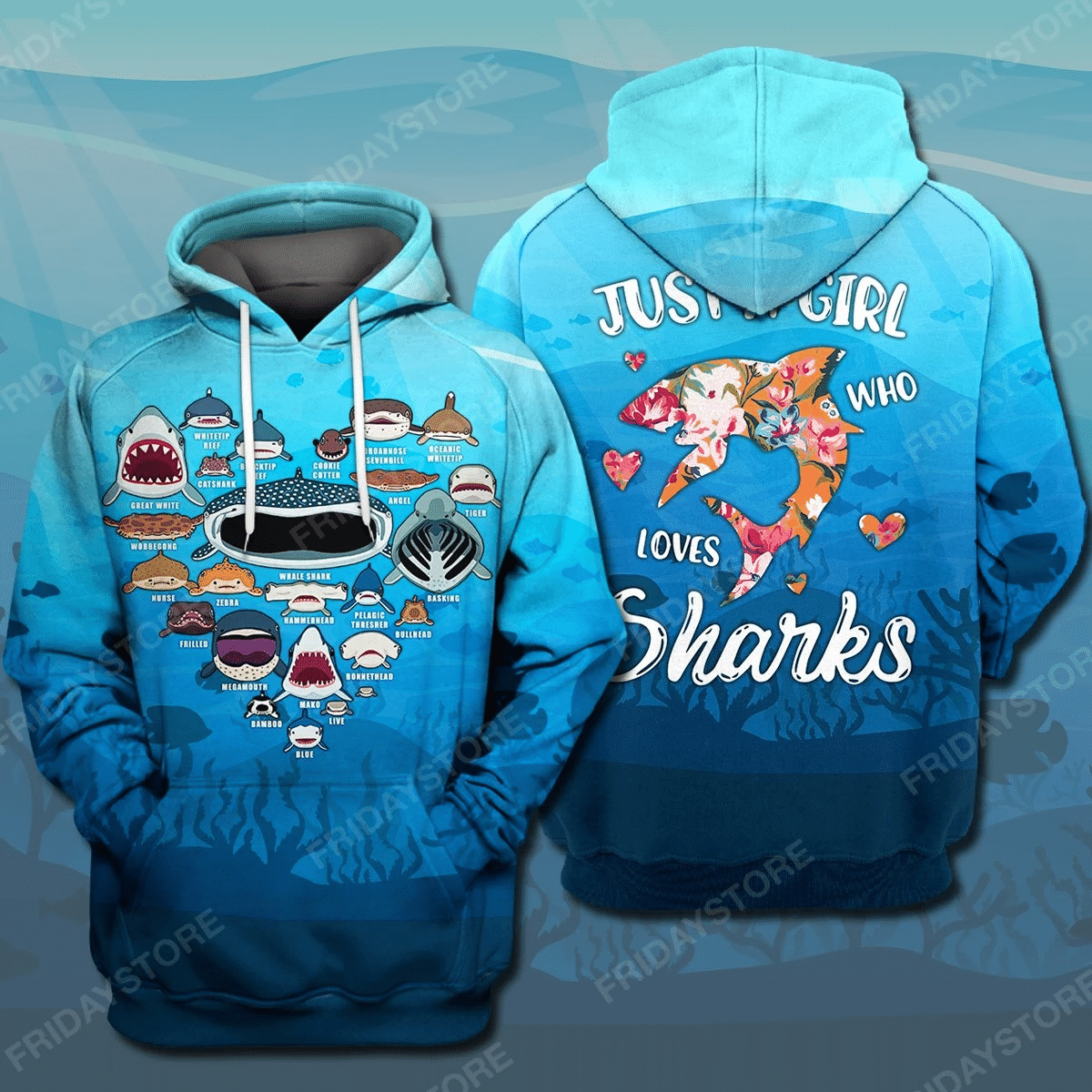 Sharks Hoodie Girl Who Loves Sharks T-Shirt Hoodie Adult Unisex Full Print