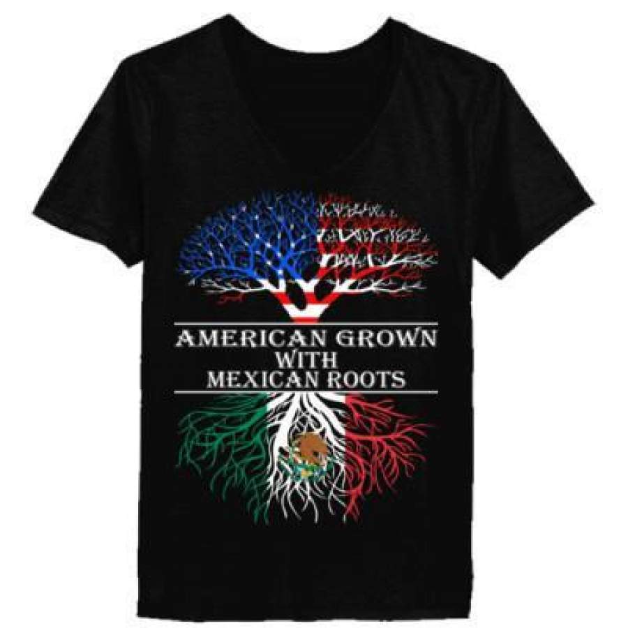 AGR American Grown With Mexican Roots – Ladies’ V-Neck T-Shirt