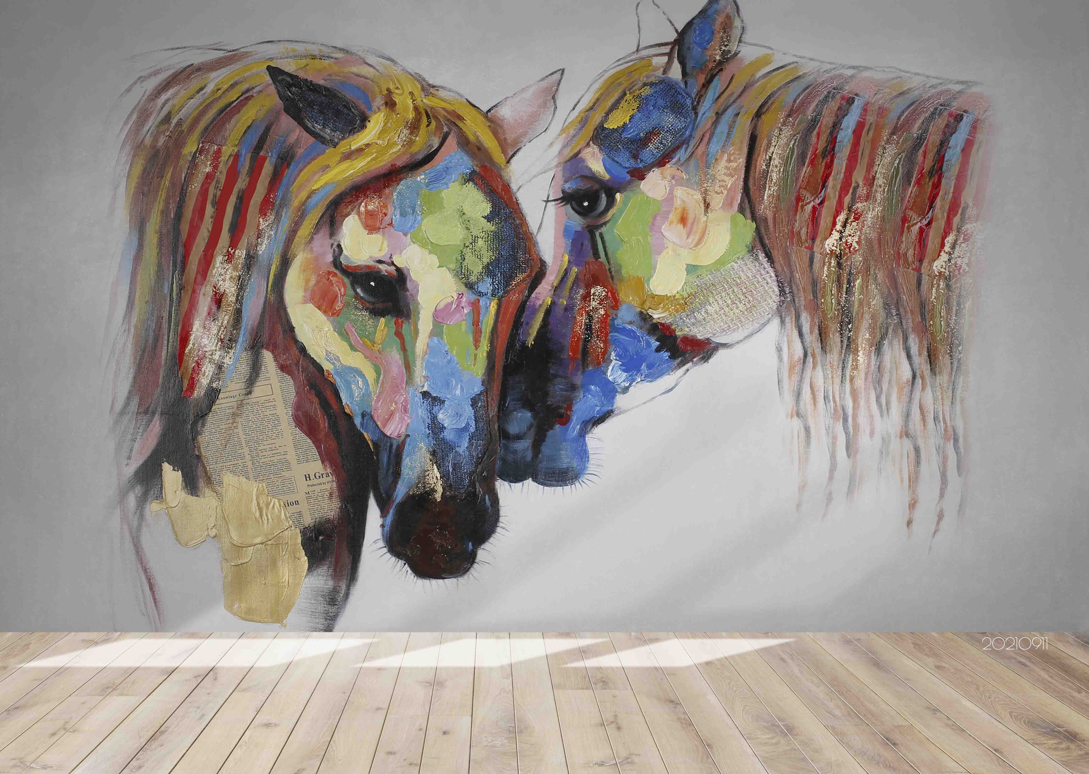 3D Hand Drawn Colored Horse Animal Wall Mural Wallpaper Lqh 795