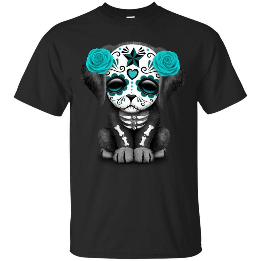 DAY OF THE DEAD – Cute Teal Blue Day of the Dead Puppy Dog T Shirt & Hoodie