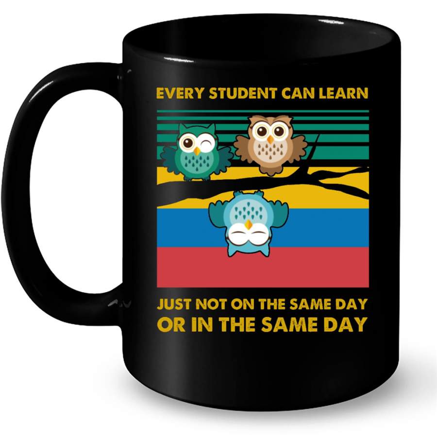 Owl Upside Down Classic Vintage Every Student Can Learn Just Not On The Same Day – Full-Wrap Coffee Black Mug