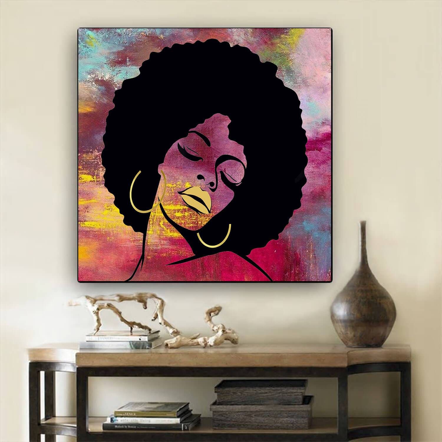 African American Canvas Art Afro Diva Black Girl Magic Gift Lips Natural Melanin Afrocentric Inspired Home Decor