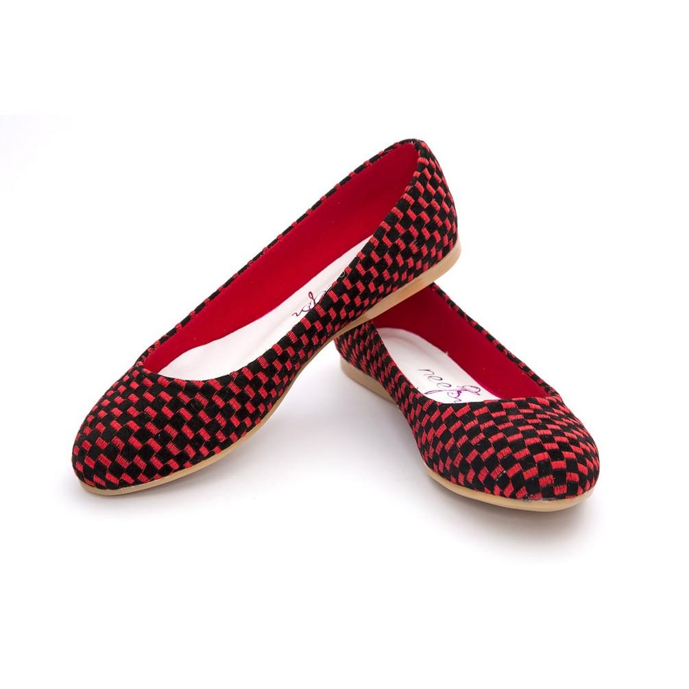 Black And Red Squares Ballerinas Shoes Nfs202