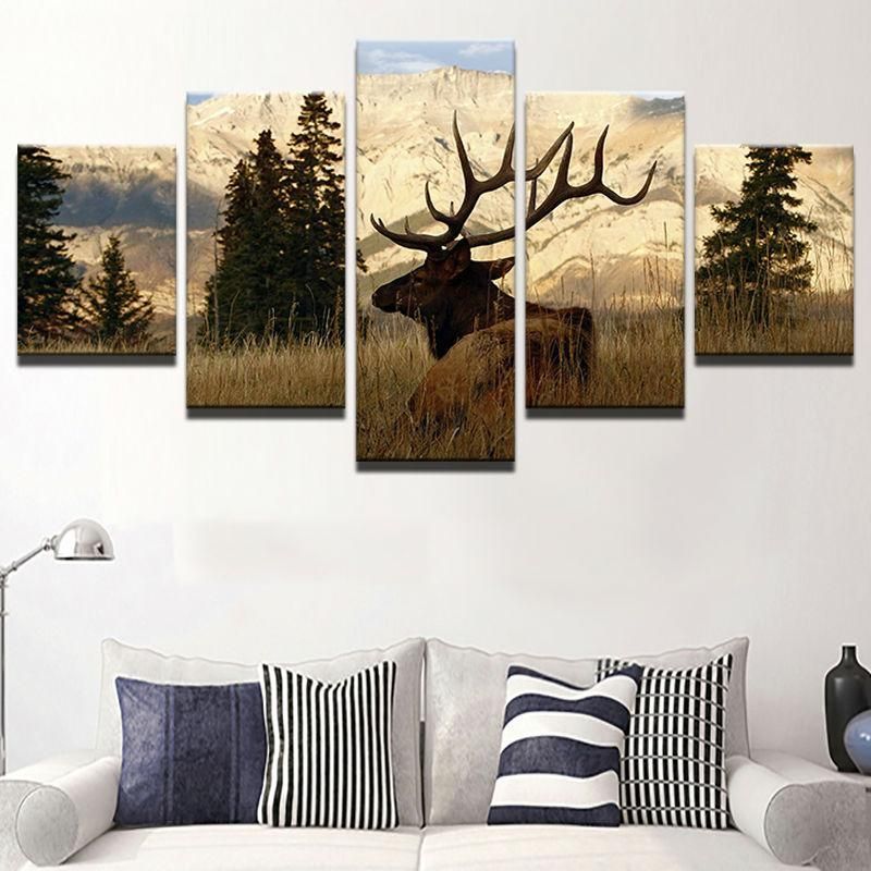 Animal Deers Animal 5 Panel Canvas Art Wall Decor