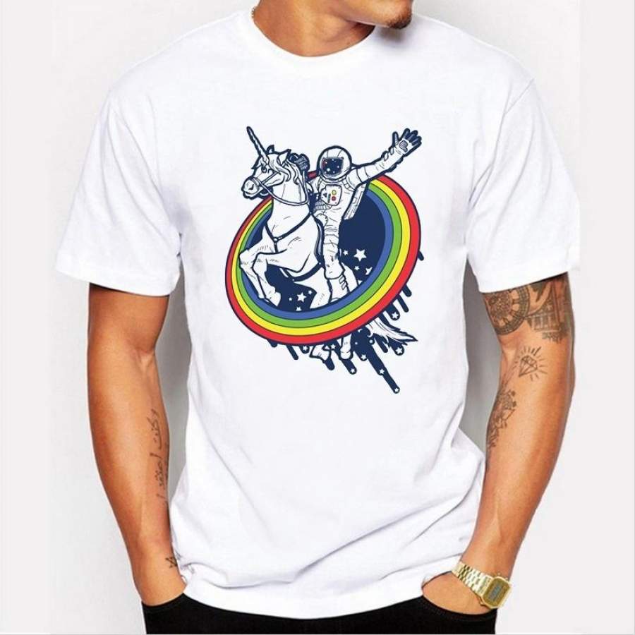 2017 Summer Horse Astronauts Graphic T-Shirt Men Shirt T-Shirt High-Quality Fashion Cool Shirt T-Shirt