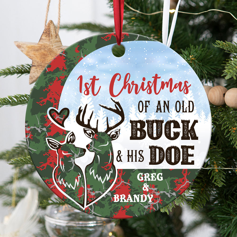 Personalized Christmas Of An Old Buck And His Deer Ornament Christmas Gift